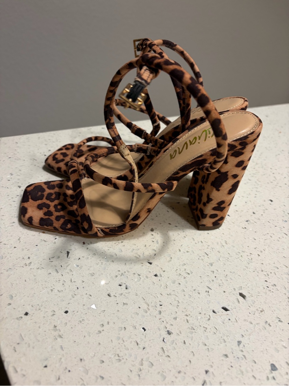 Leopard Print Block Heel Sandals - Brown